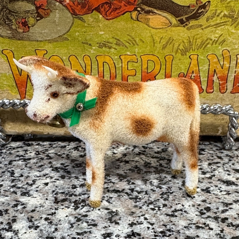 Wagner Kunstlerschutz Flocked Horned Dairy Cow Handwork Miniature West Germany